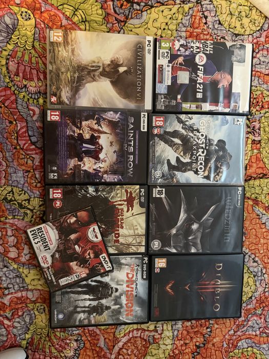 Zestaw 10 gier pc wiedzmin 1, Diablo 3, Civilization 6, Dead Island, Saints Row 3 i 4, Fifa21, RE5, Ghost recon, Division