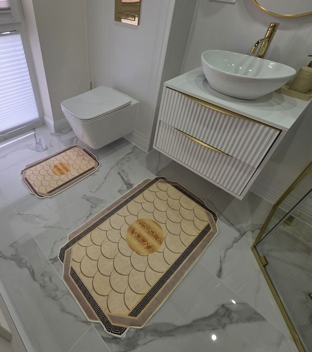 Komplet łazienkowy dywaniki  versace  beż złoty  welur