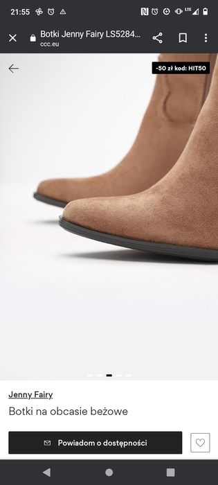 Botki KOWBOJKI Jenny Fairy 41 camel CCC buty zamszowe