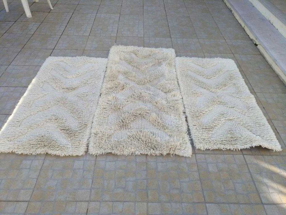 Conjunto de 3 Tapetes de quarto brancos, de pelo alto