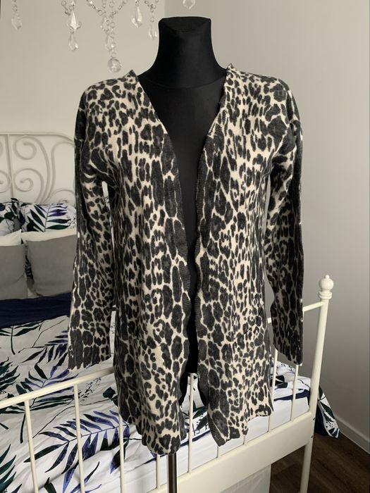 Prepair wełniany kardigan sweter w panterkę wełna merino wool 38 M