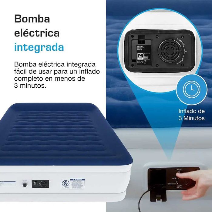 Colchão insuflável duplo 203x152x56cm com bomba elétrica incorporada