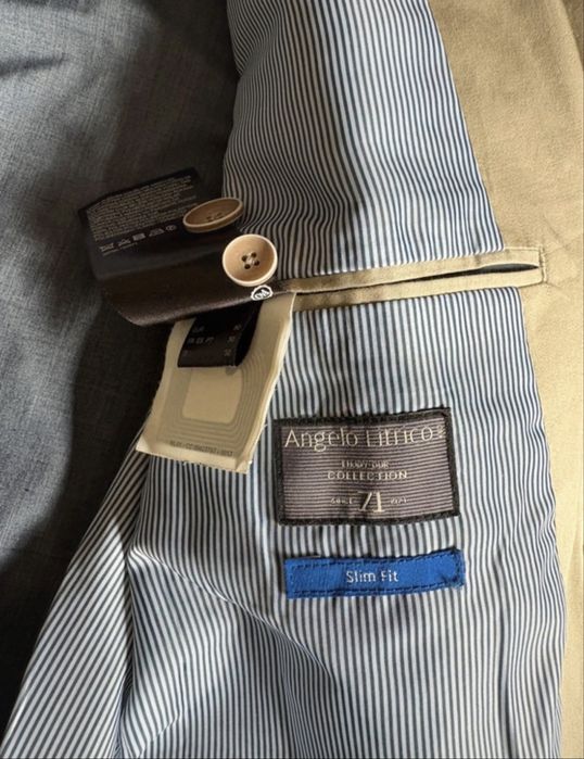 Garnitur męski beżowy Angelo Litrico Slim Fit 100% bawełna rozm. 50