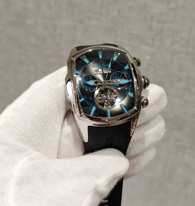 Чоловічий годинник Reef Tiger Aurora Tank 2 Automatic Blue 100m Крупні