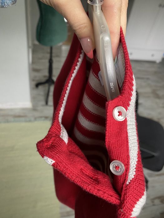 The little white company London sweterek czerwony wełna paski 80 86 92