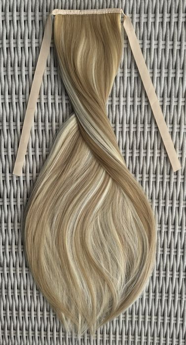 Premium Ultra blond pasemka / refleksy włosy doczepiane, kucyk, 136.