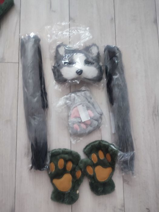 Сірий набір квадробер вовк кіт лапи хвіст маска перчатки