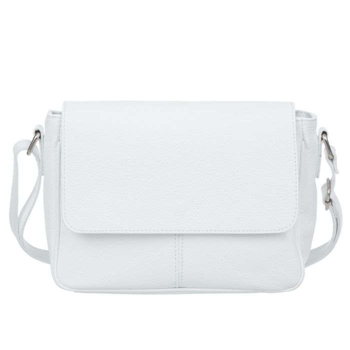 VERA PELLE torebka skórzana listonoszka z klapą i paskiem V556 biała