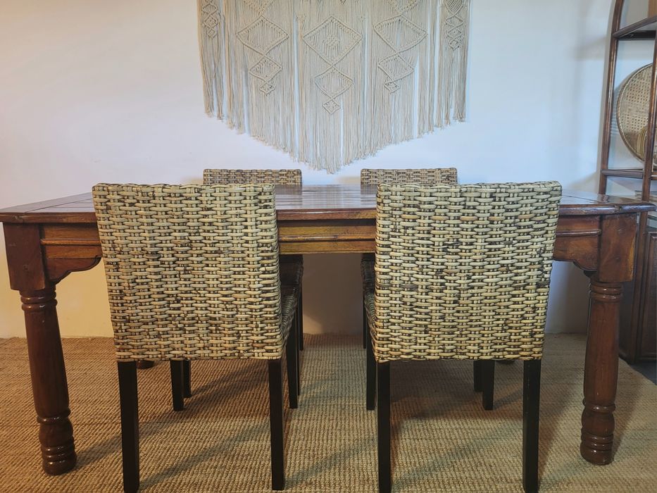 mesa e 4 cadeiras, refeições, secretaria, indiana, oriental, rustico