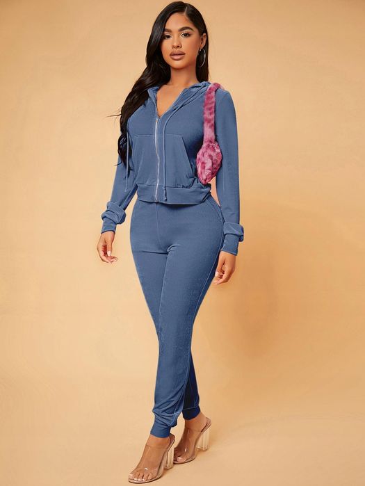 Spodnie Dresowe Welurowe Niebieskie Shein S 36