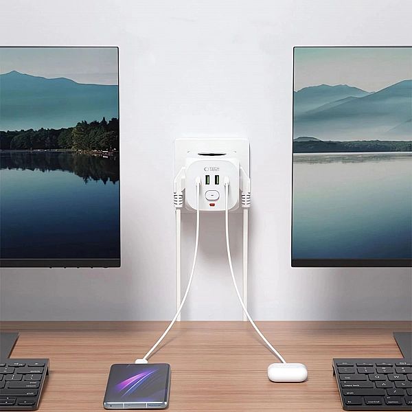 Tech-Protect Pcl3X4 Power Socket 2 Usb & 2 Type-C & 3 Socket White