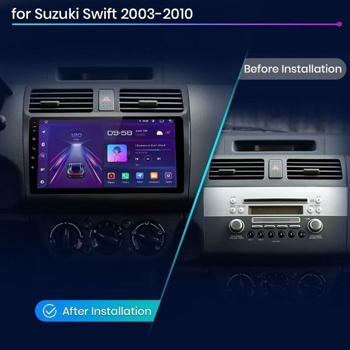 Suzuki Swift 2003-2010 – Radio Android 15 9" CarPlay Android Auto 6GB/128GB GPS Nawigacja Stacja Multimedialna WiFi Bluetooth DSP 4G LTE PL