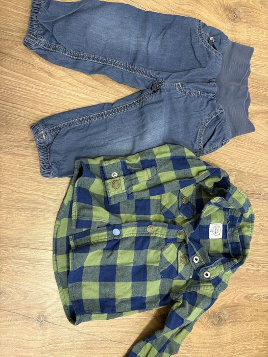 Spodnie jeans i koszula, rozmiar 74