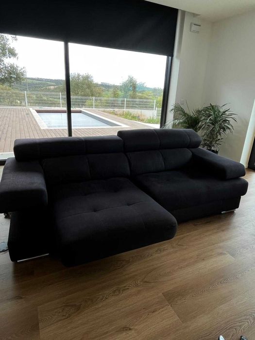 Sofá MASAL preto versátil com 2 chaise longue retraídas