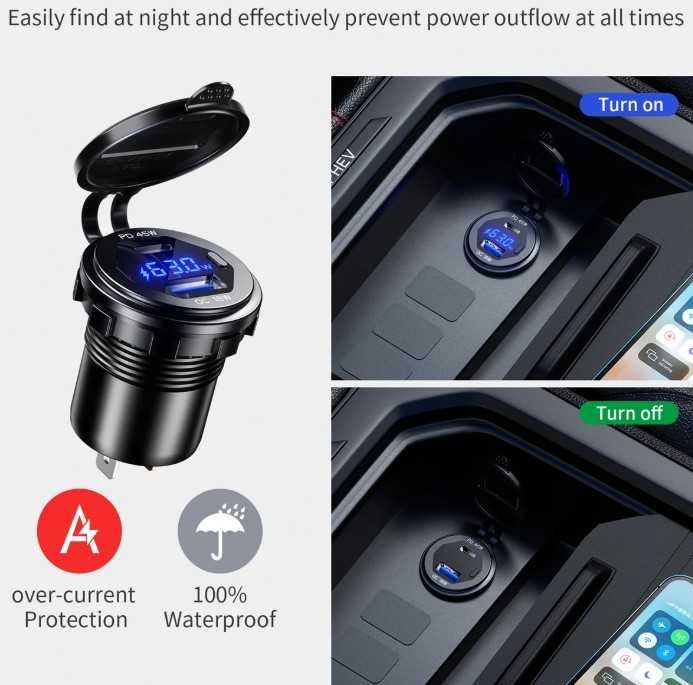 Carregador PD 45W + USB QC3.0 18W 12V / 24V