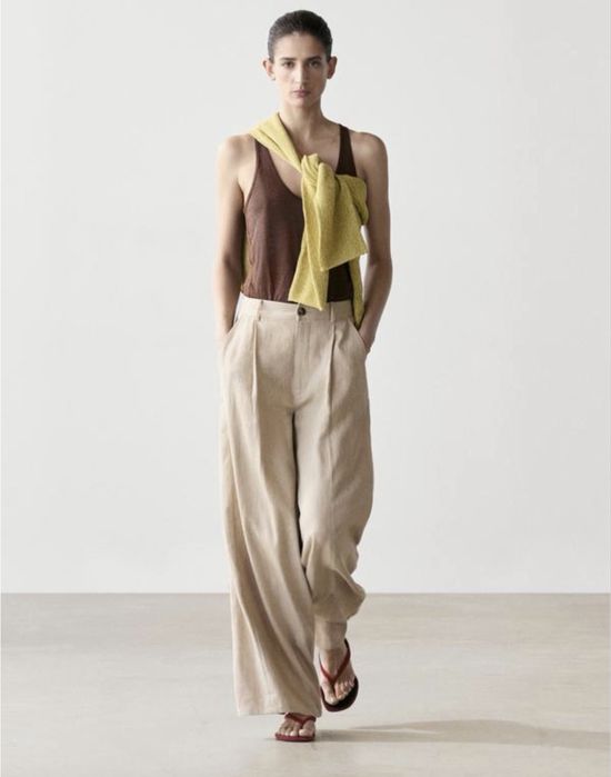 Massimo dutti лляні широкі штани вільного крою з високою посадкою льняные широкие брюки штаны