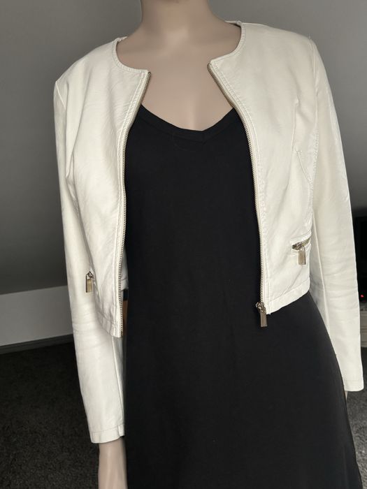 Zuiki Biała kremowa kurtka Skórzana, ramoneska 100% skóra naturalna  S