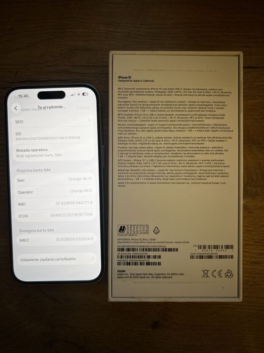 iPhone 15 128GB niebieski, zamienię na android