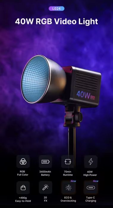 світло Ulanzi L024 RGB  40Вт 2500-6500К з блоком живле