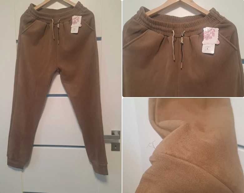 Czekoladowe spodnie dresowe L metka ciepłe
