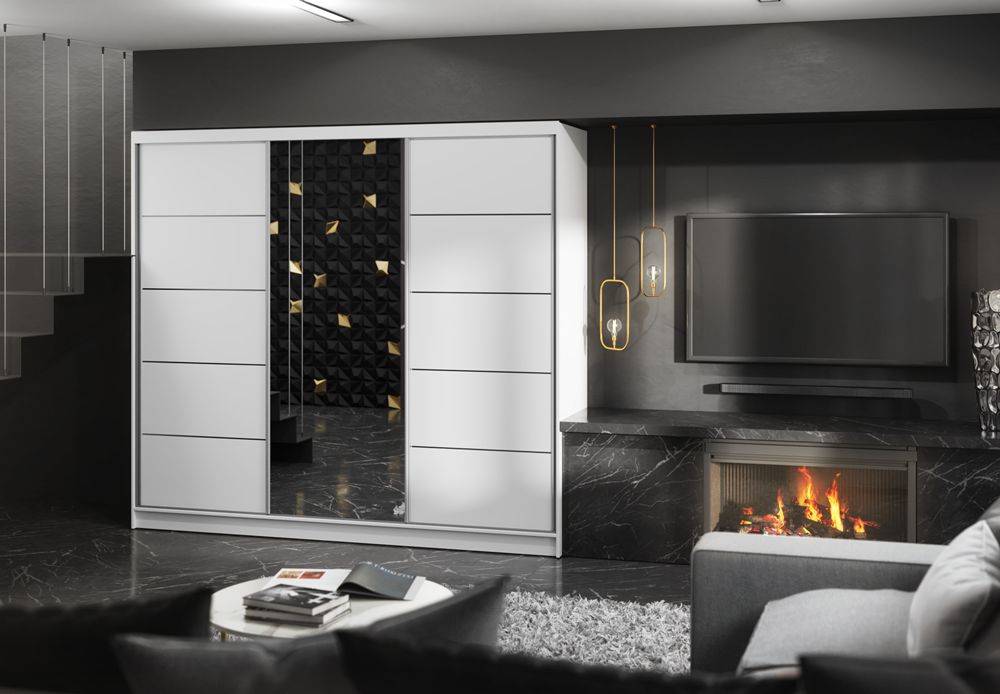 Szafa przesuwna z lustrem 240 cm duża garderoba z półkami sypialnia