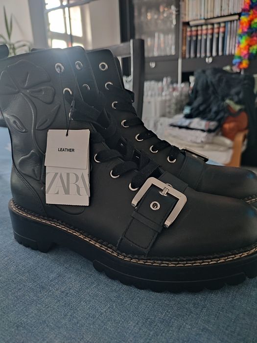 ZARA botki motocyklowe skórzane  nowe