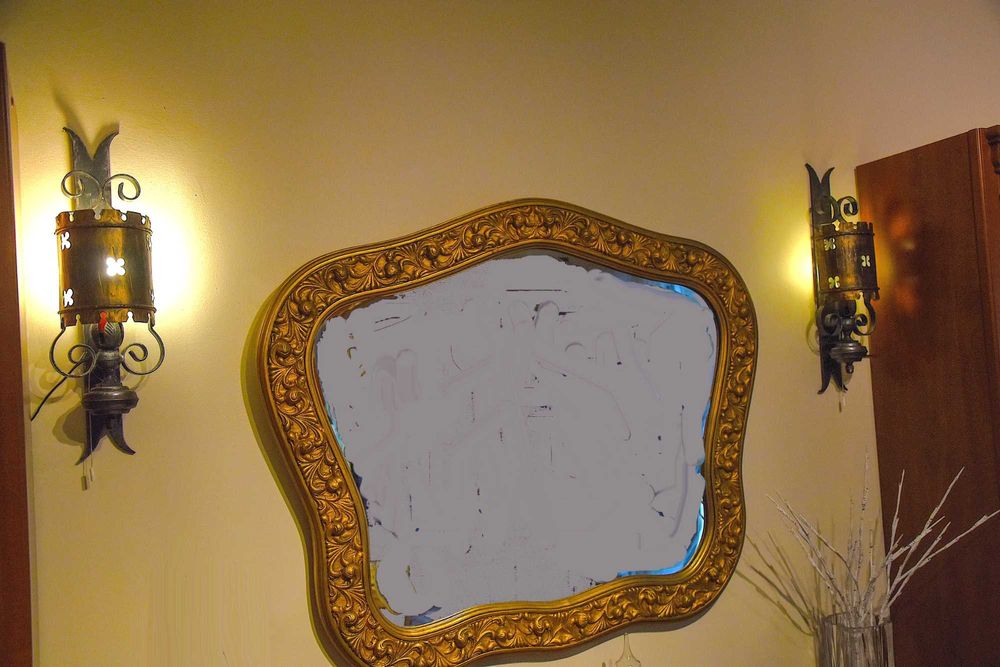 Grande espelho de parede madeira talha e gesso dourado