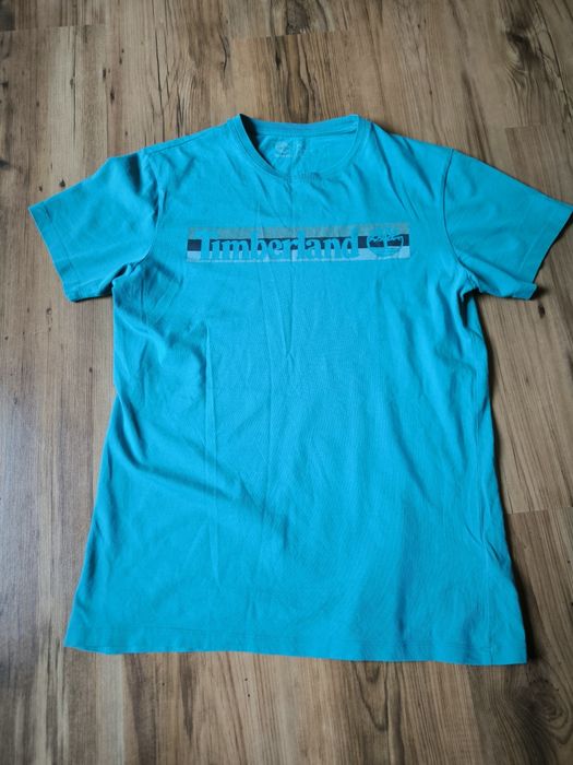 Timberland t-shirt męski M niebieski turkus Lato logo