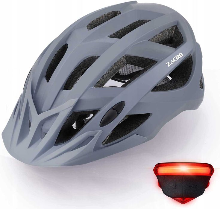 Kask rowerowy Zacro ch01 r. 54-63cm z lampką LED szary