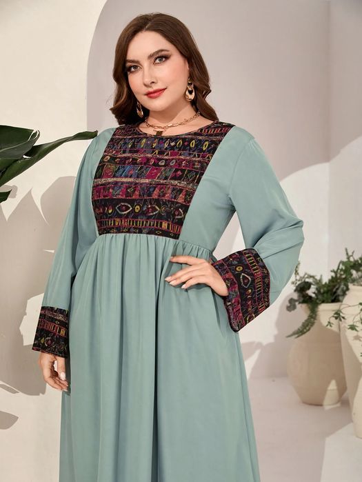 Sukienka maxi rozkloszowana w stylu arabskim motyw geometryczny SHEIN