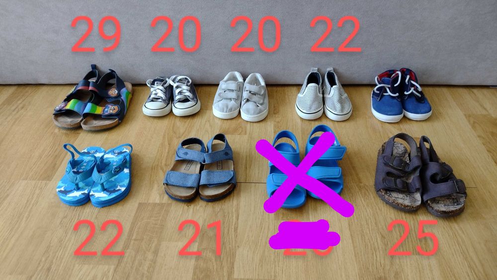 Buty dla chłopca, różne rozmiary
