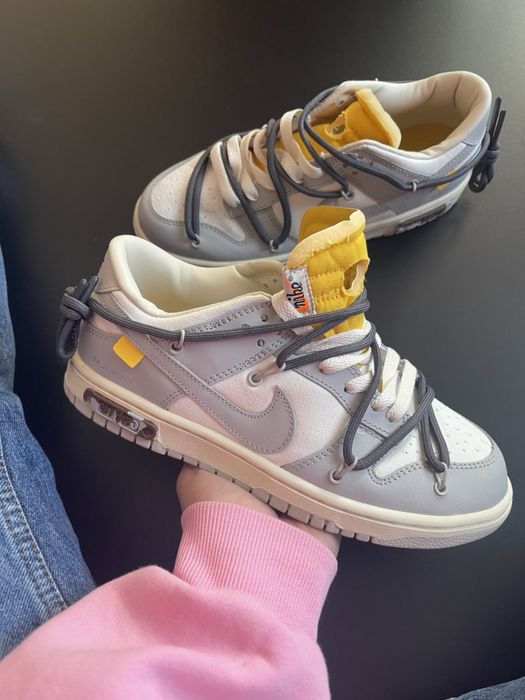 Трендові кросівки Nike SB Dunk Off-White сірі з білим