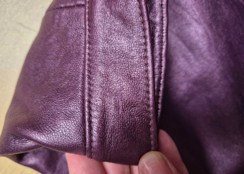 Fioletowa skórzana spódnica vintage L, 100% skóra