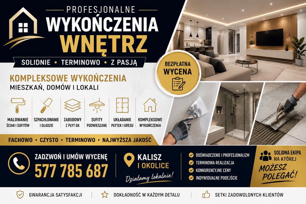 Wykończenia wnętrz | Malowanie | Płytki | Gładzie | Karton-Gips