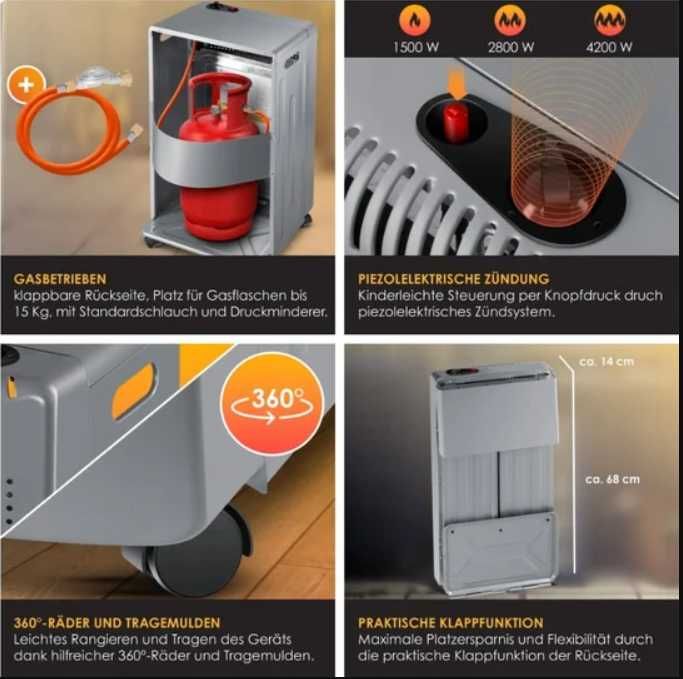 Kesser Grzejnik Gazowy Ceramiczny 4200W, Regulator i Wąż, Propan/Butan