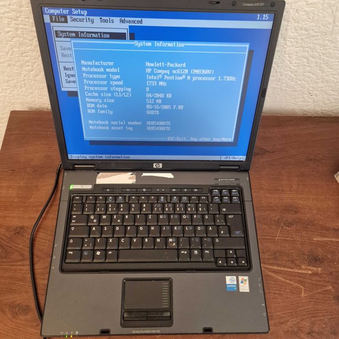 HP Compaq nc6120 Pentium M 1.73 GHz COM LPT RS232 Retro BIOS OK