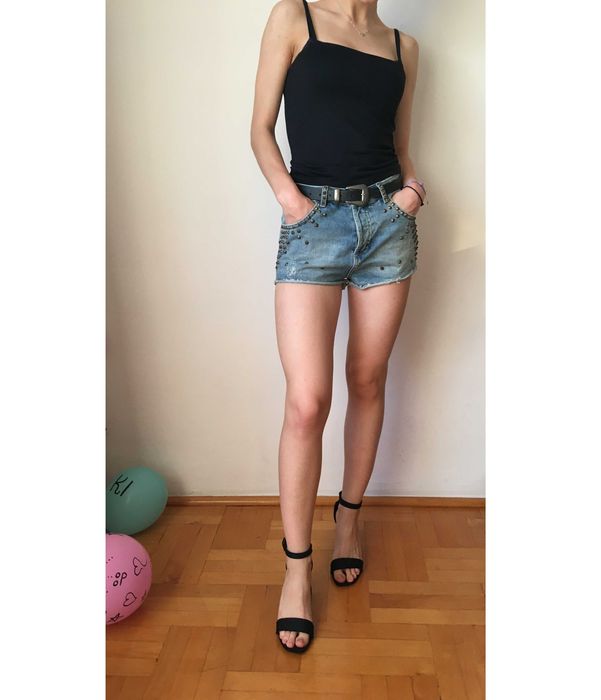 Spodenki dżinsowe Topshop MOTO W30 szorty z ćwiekami 38 M 40L