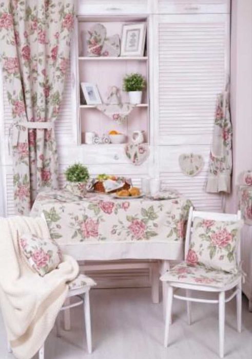 Комплект штори+скатертина+подушки на стільці Прованс Large Pink Rose
