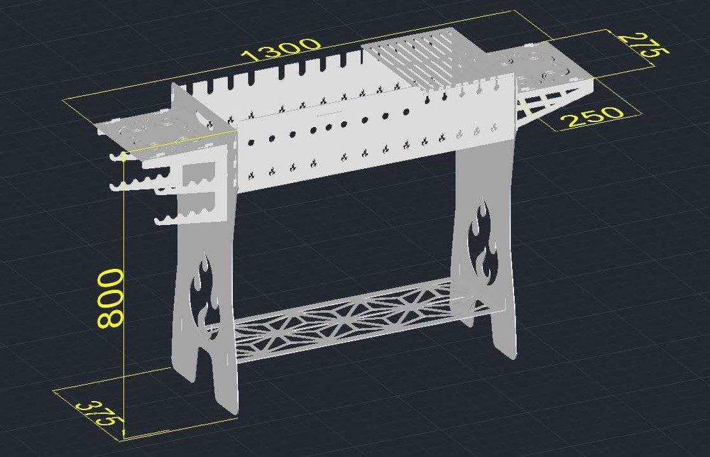 Мангал високий автоматичний розбірний на 8 шампурів решітка гриль