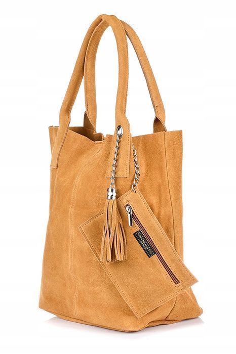 SHOPPER włoska Skóra zamszowa torba A4 WOREK torebka Shopperka brązowa