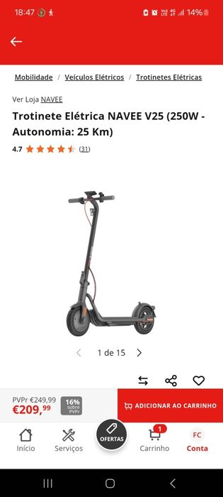 Vendo trotinete elétrica marca Navee