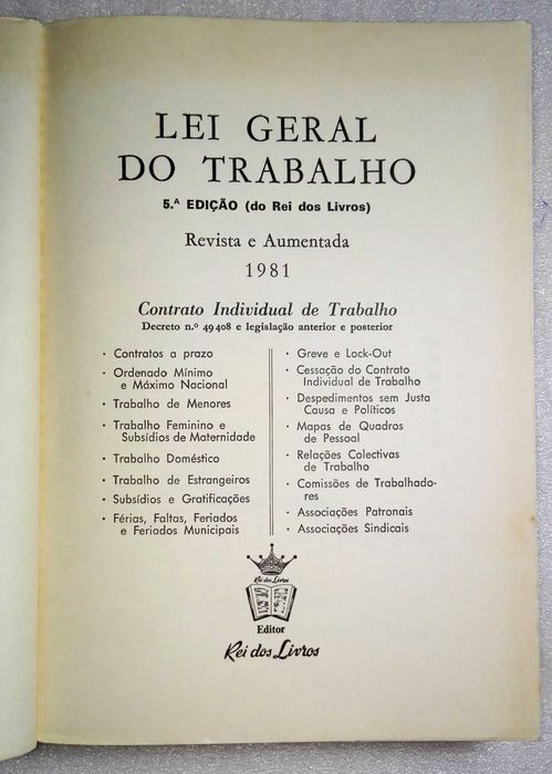 Livro Lei Geral do Trabalho (1981)