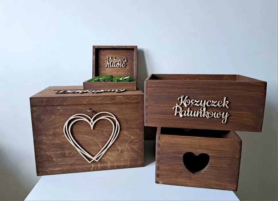 Dąb rustykalny pudełko na koperty obrączki koszyczki ratunkowe ślub