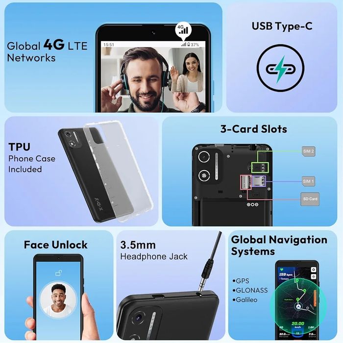 Xgody Android Phone X32, SIM Free Unlocked Mobile Phone com ecrã Andro