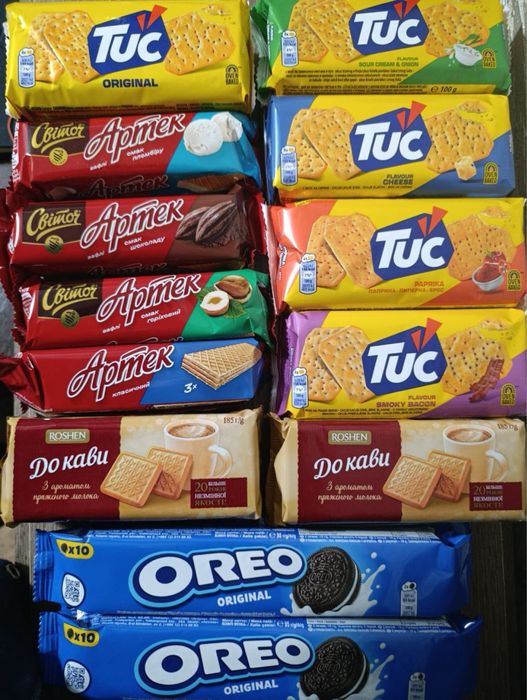 Вафлі/Печево/Крекер/Артек/Тук/До кави/Орео