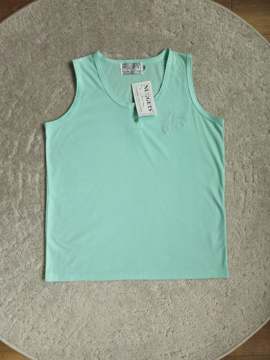 Nowa miętowa bluzka top z metką pikotka haft polo NUGGETS vintage 38 / M / 40 / L
