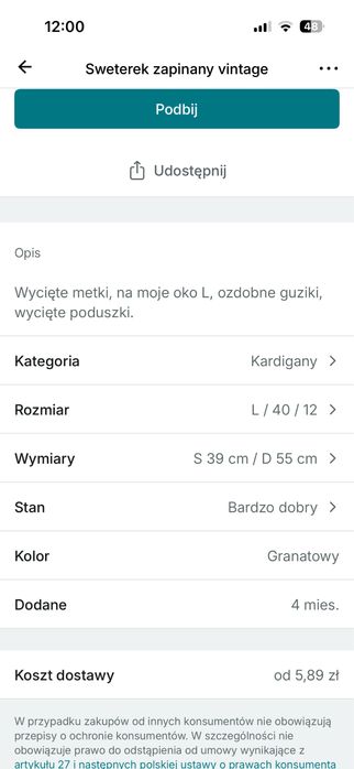 Rozpinany kardigan granatowy