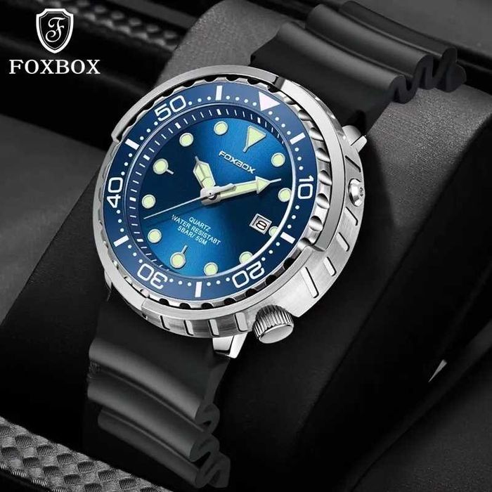 Zegarek Foxbox styl nurka tuńczyk obrotowy bezel wodoszczelny WR50 BOX
