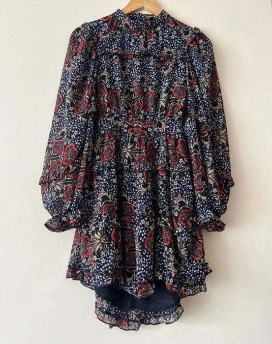 Wzorzysta sukienka boho z wycięciem na plecach, wiązana Topshop ASOS rozmiar XS