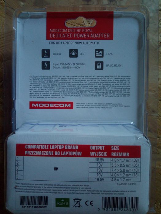 Zasilacz 90W Modecom adapter HP ładowarka do laptopów urządzeń HP